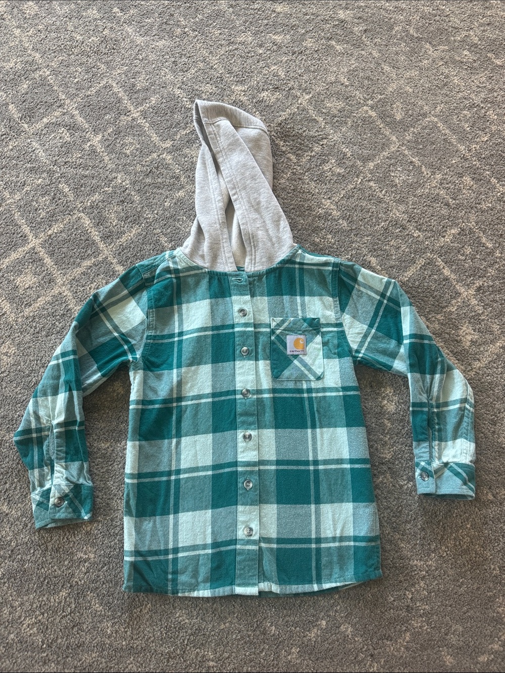 Carhartt Kids Teal Plaid Hooded Button-Down Shirt